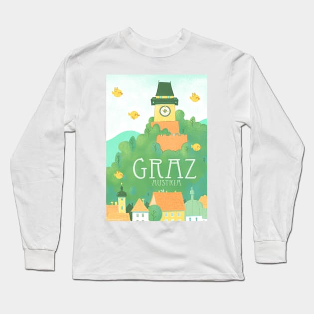 Graz Cityscape Long Sleeve T-Shirt by Queenmob